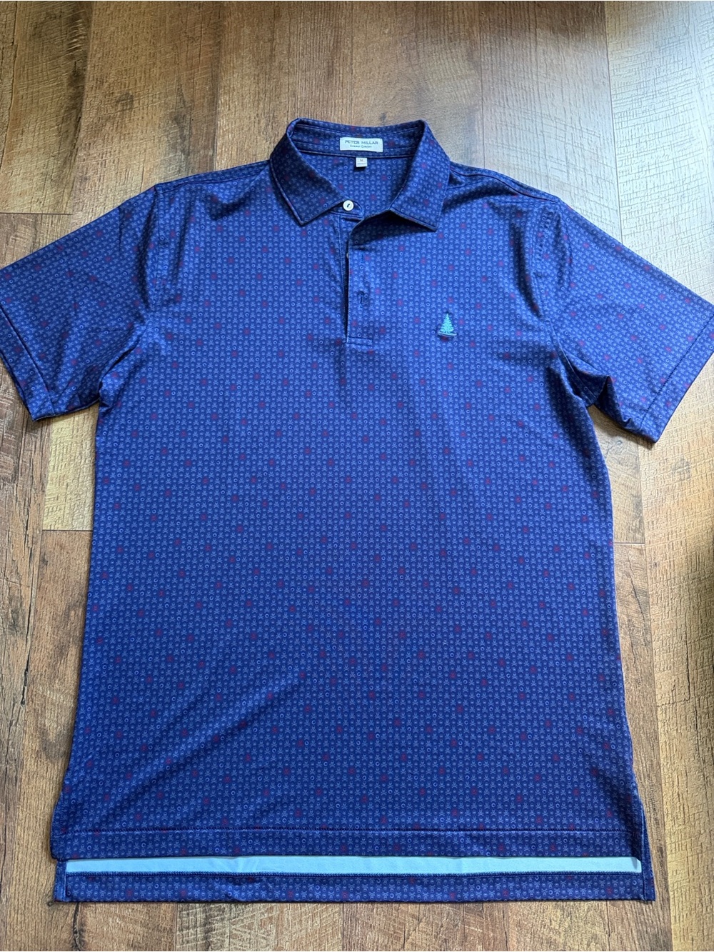 Peter Millar Navy Polo with Red Microdots